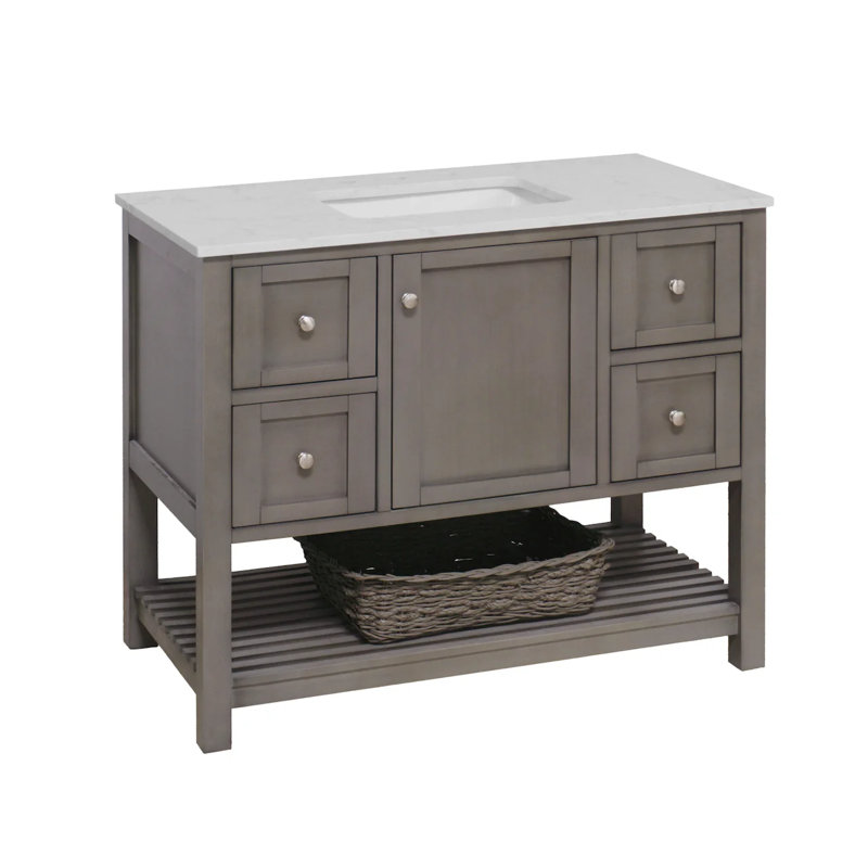 Ensemble de meuble-lavabo simple 42 po Binne, Gris patiné, Carrara d'ingénierie