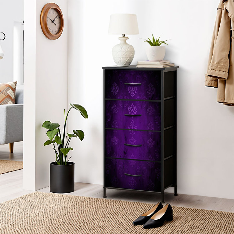 4 Drawer Dresser for Bedroom, Narrow Chest of Drawers, Wooden Top and Study Iron Frame 18"x37.5"-(WxH)