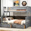 Lit simple gris convertible au-dessus d'un lit double avec tiroirs, configuration superposée, bois de pin et structure stable, garde-corps pour un sommeil sécuritaire, structure facile à installer, travail-1613559170