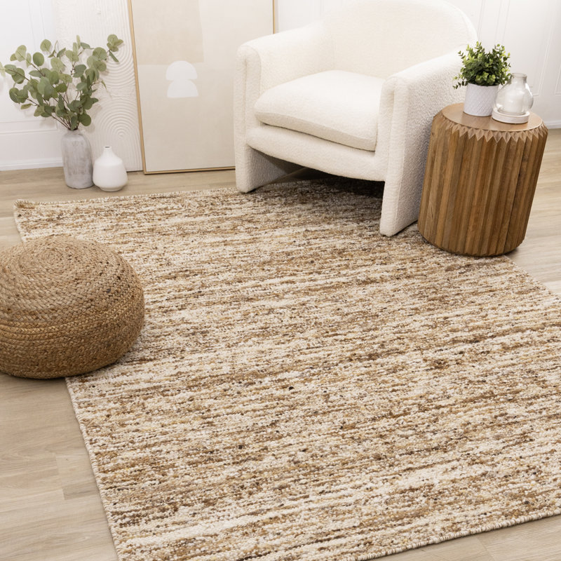 Tapis crème en laine fait à la main brun Yarenys, Rectangle 5 pi 3 po x 7 pi 7 po