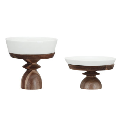 Acacia Wood-Enhanced Stoneware Serving Set