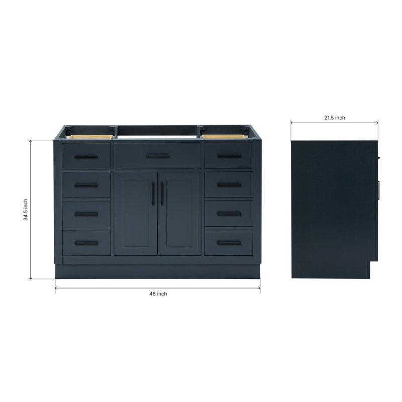 48" Single Bathroom Vanity Base Only, Midnight Blue, Matte Black