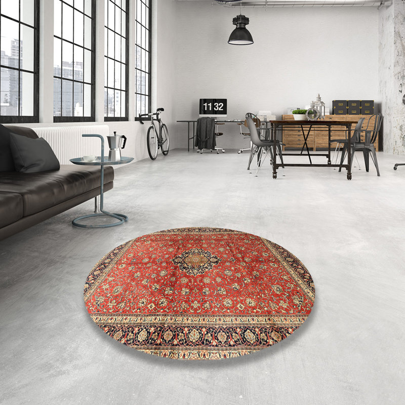 Tapis traditionnel rouge / bleu marine Franka, Rond 7 pi