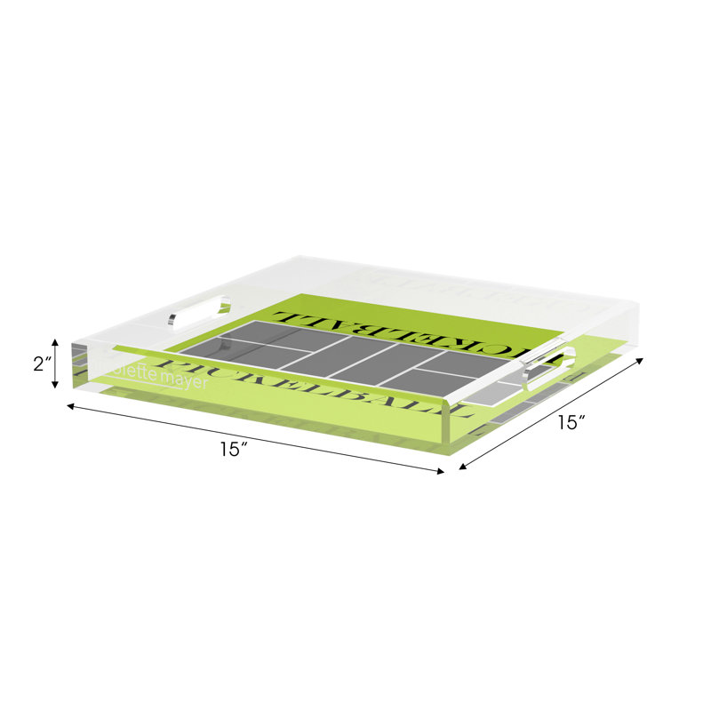 Square Geometric Decorative Tray, 2" H x 15" W x 15" D, Silver/Lime