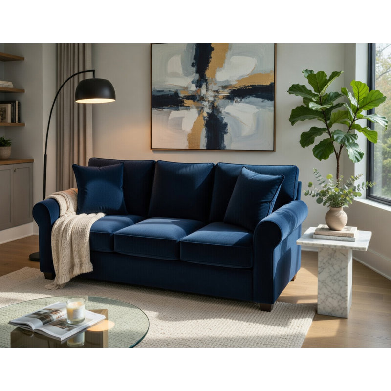 Ardmont Upholstered 86'' Sofa, Bella Midnight Performance Velvet