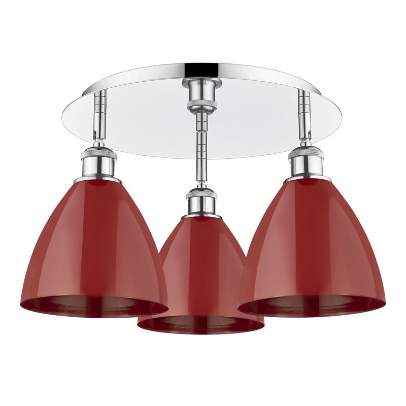 Plafonnier encastré 3 lumières 7,5 po Allare, Rouge, Chrome poli