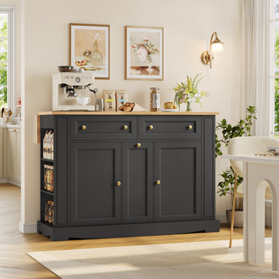 47.2"w Kitchen Island Cart With Solid Wood Top by Lark Manor
