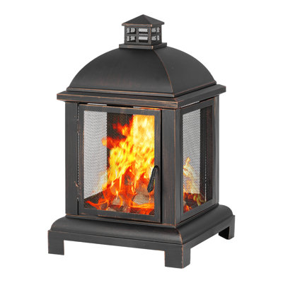 Foyer d'extérieur au feu de bois en acier avec barbecue Trashawn H 39,37 po
