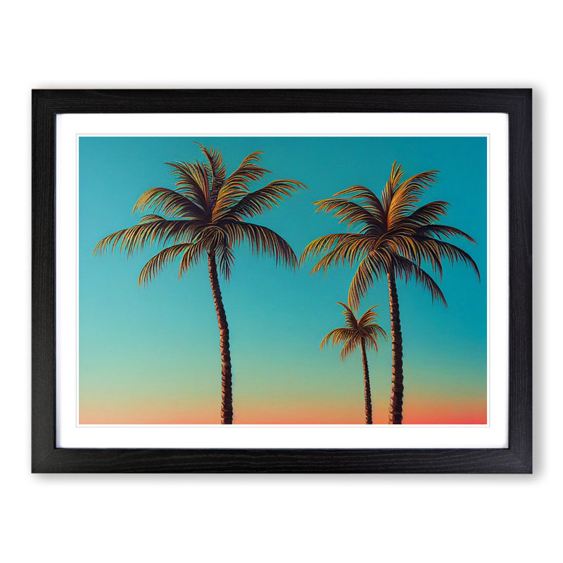 Effervescent Palm Trees - Single Picture Frame Print, 46cm H x 64cm W x 2cm D, Black 