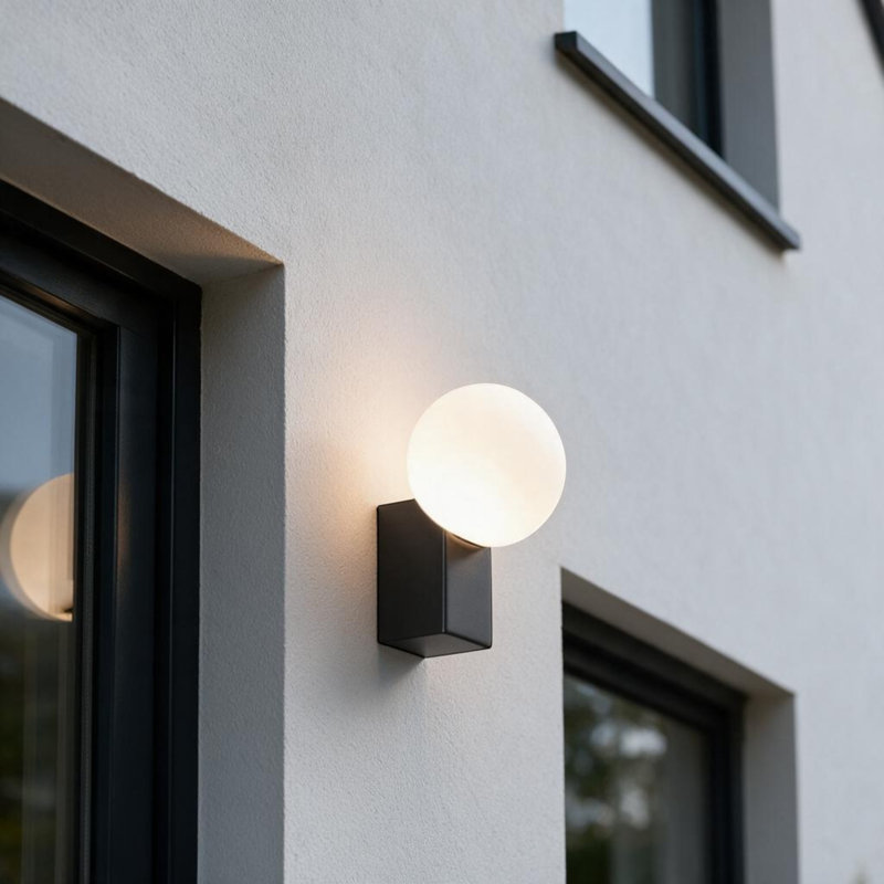 UltraBeam 6 Watt Globe Design Outdoor Wall Light - Black Finish - 500 lumen - 117mm Diameter