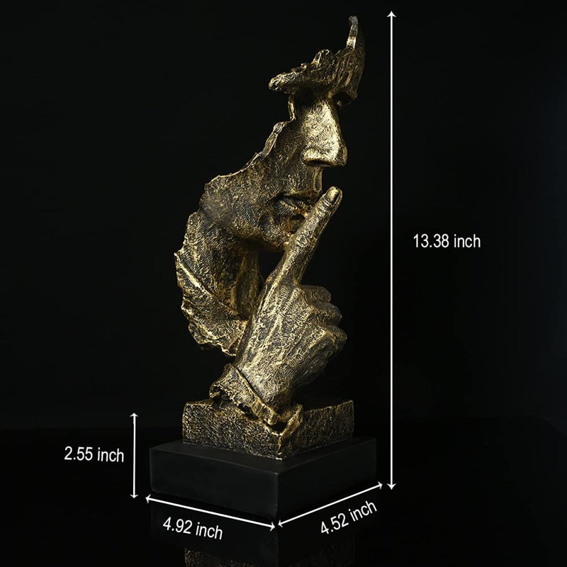 Silence Is Gold Modern Decor Creative Abstract Art Figurine Resin Sculptures Decoration Room Home Study Office Figurines For Desktop Shelf Table Ornament (Bronze)