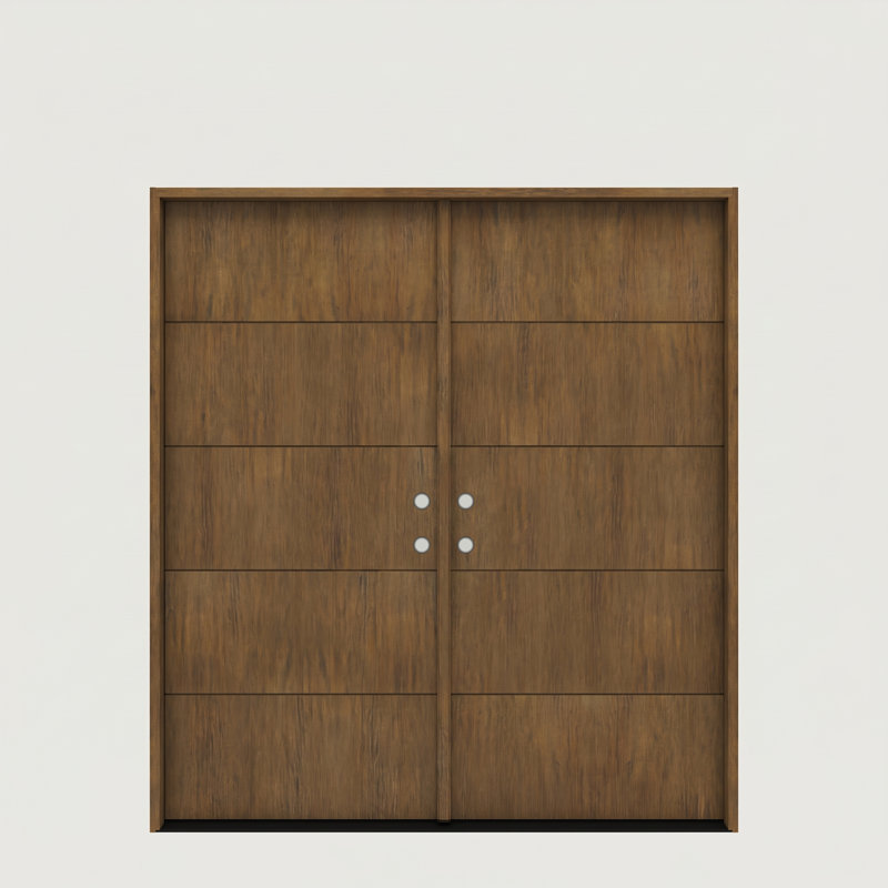 QUINTA-BQ-80 | Porte double 80 po, extérieur pré-monté RTA, panneau affleurant moderne, bois d'acajou brut