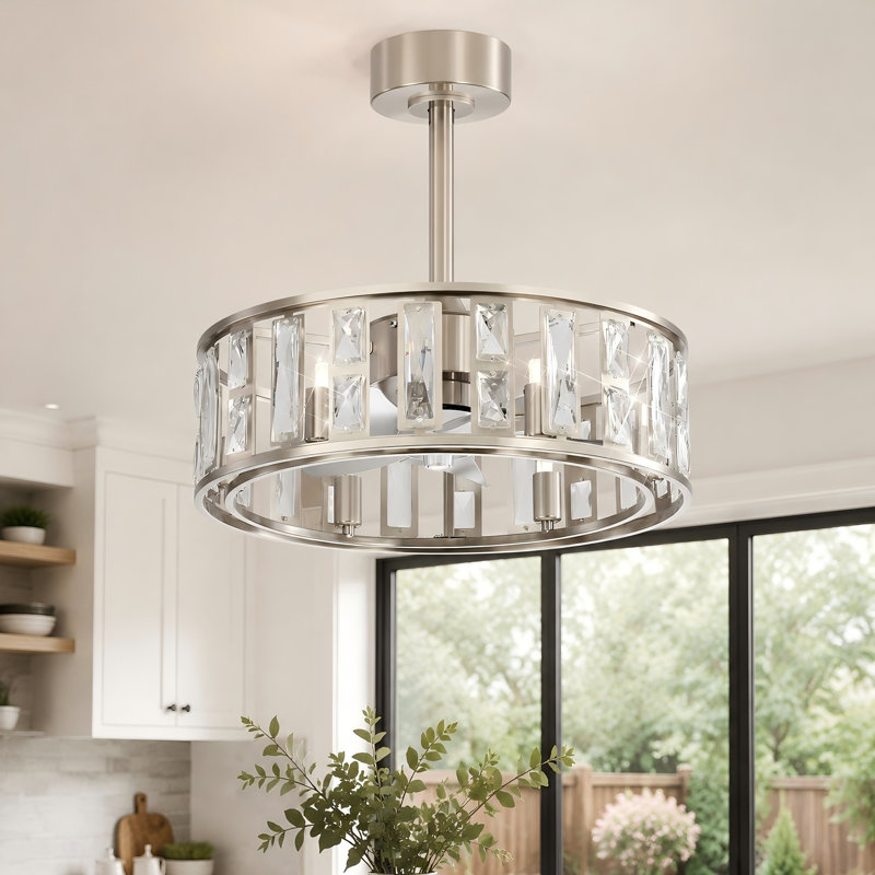 20'' Crystal Ceiling Fans, Modern Caged Crystal Chandelier Ceiling Fan, 6 Fan Speeds, Noiseless Fandelier for Bedroom Living Room Nursery