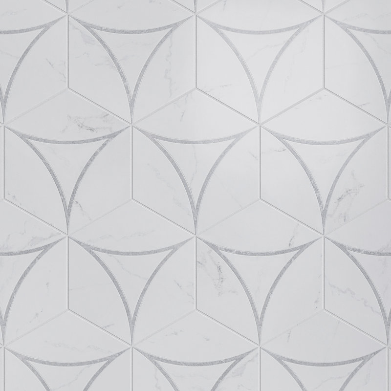 Statuario Deco Hexagon 7.8 In. X 8.98 In. Matte Porcelain Floor And Wall Tile, Gray