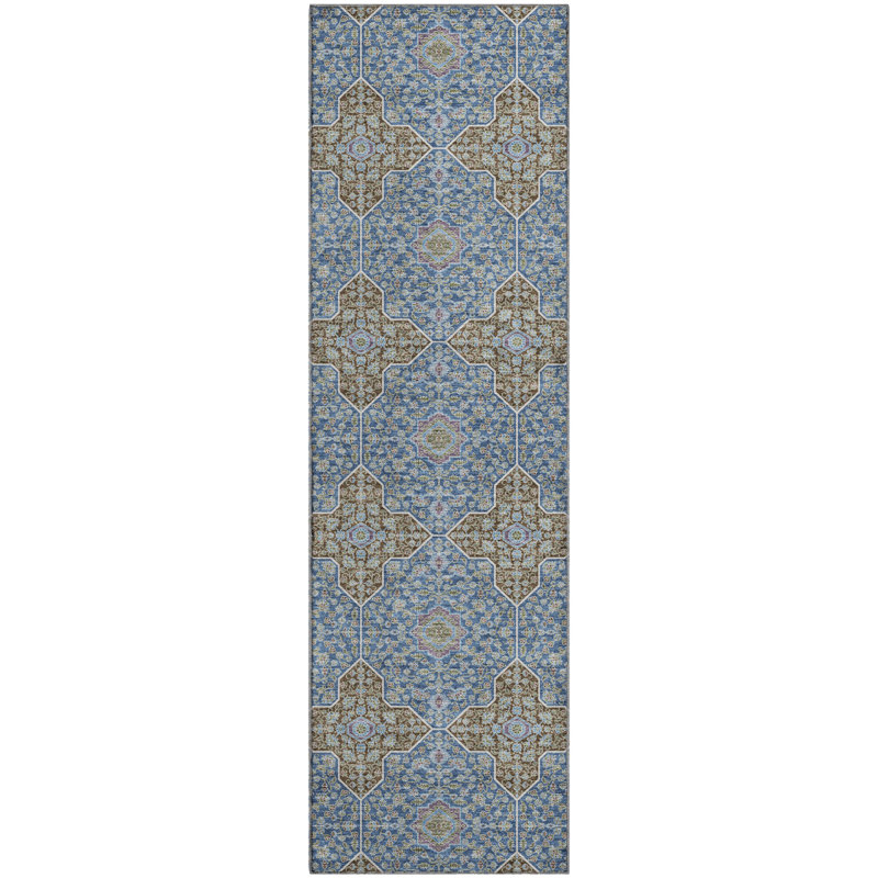 Premium Machine Washable Mayfield AMF2410 Oriental Rug, 2'3" x 7'6" Runner, Navy