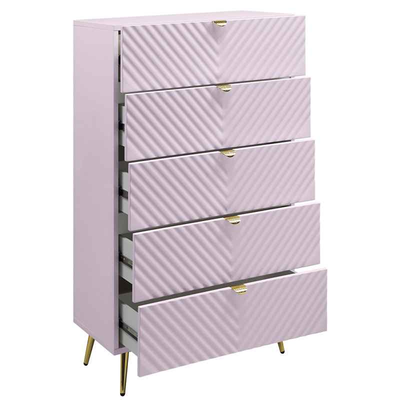 Commode 4 tiroirs Kylie, finition rose ultrabrillante