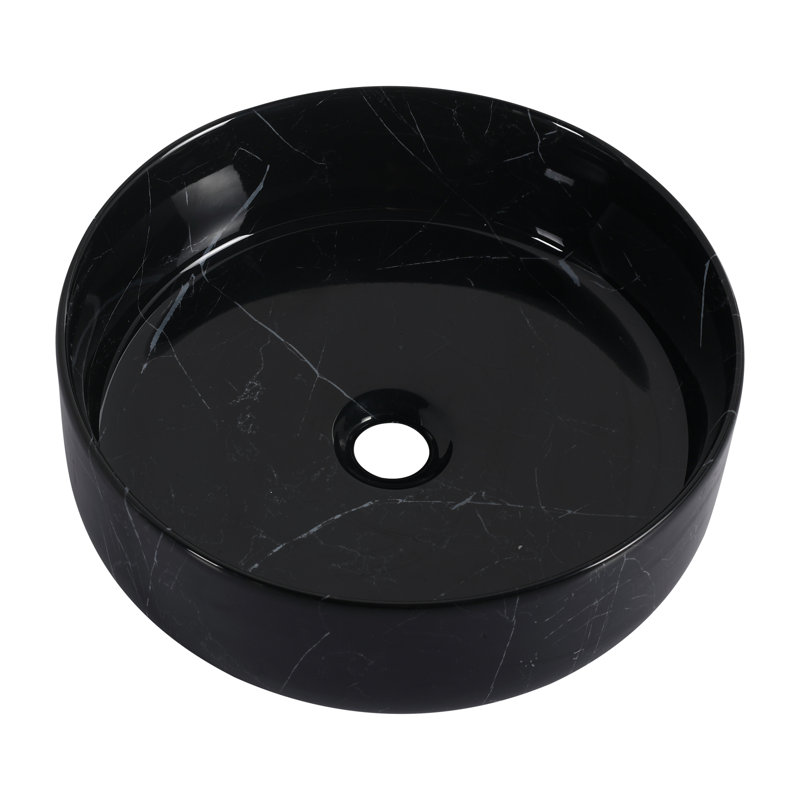 Lavabo de salle de bain en céramique à poser, orné de motifs uniques en noir et blanc, surface facile à nettoyer, faible absorption d'eau, profondeur de 40 cm, poids de 8,5 kg. (Pour le design, l'émail, l'absorption et les dimensions)
