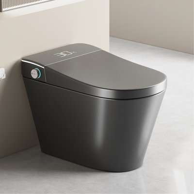 Smart Bidet Toilet With Auto Seat Lid, Warm Water, Air Drying, Night , Grey - Siphonic Jet And Multiple Function Modes Unique Bidet, Open/Close Seat, Heated Instant Led Display, Washing