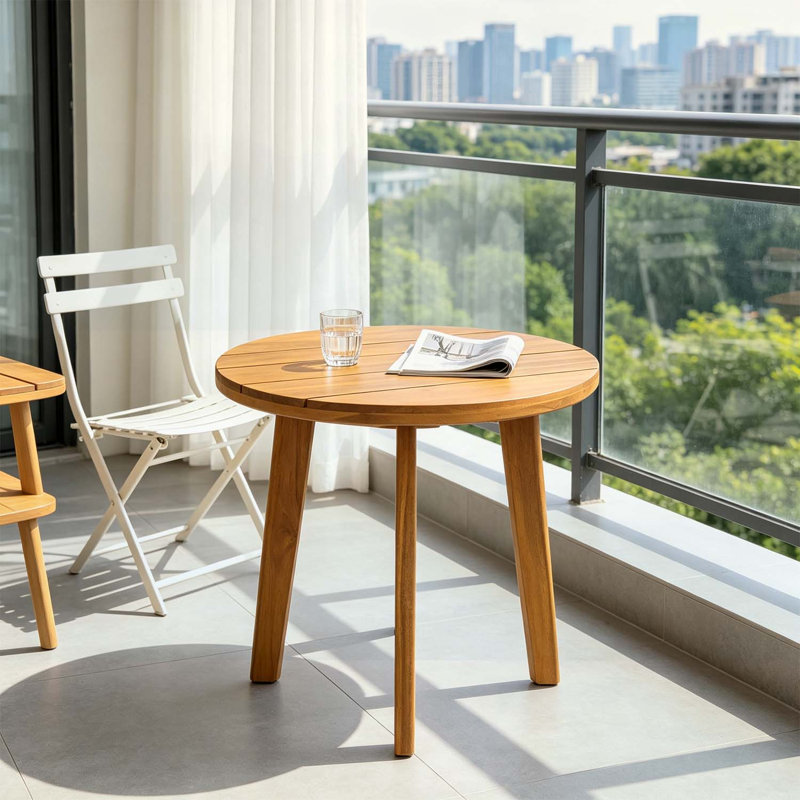 Table d'appoint ronde ronde avec panneau à lattes pour une utilisation durable et élégante du patio
