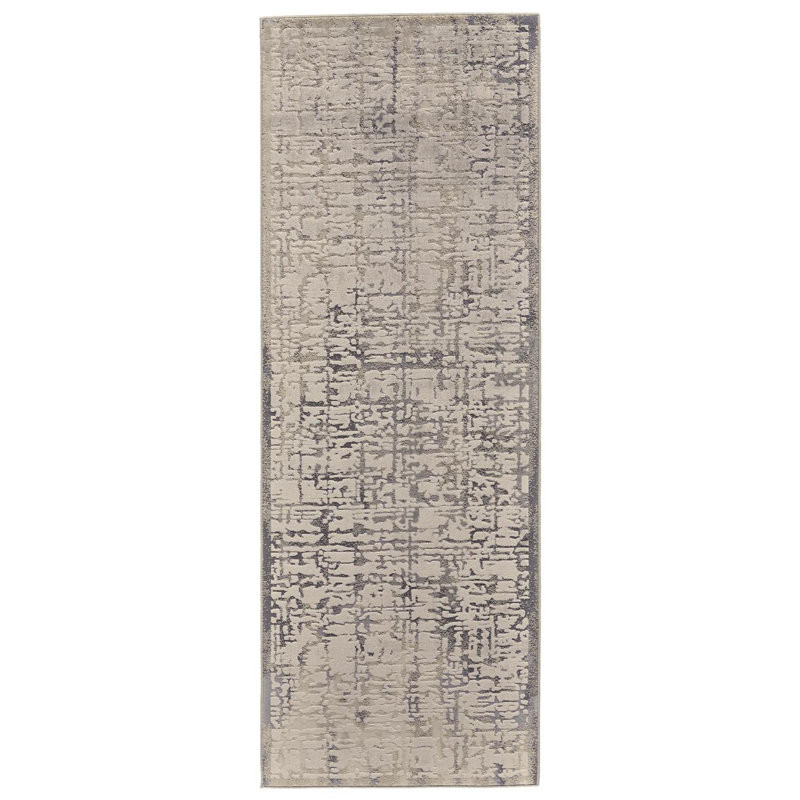Tapis de couloir abstrait 8 pi gris et ivoire
