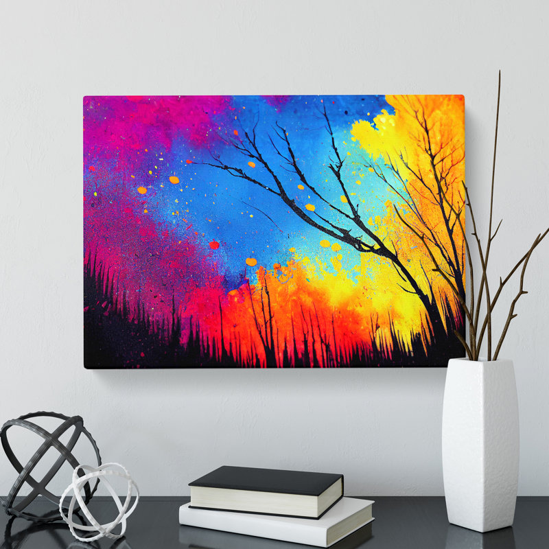 Paint Splatter Trees Abstract - Wrapped Canvas Print, 35cm H x 50cm W x 3cm D