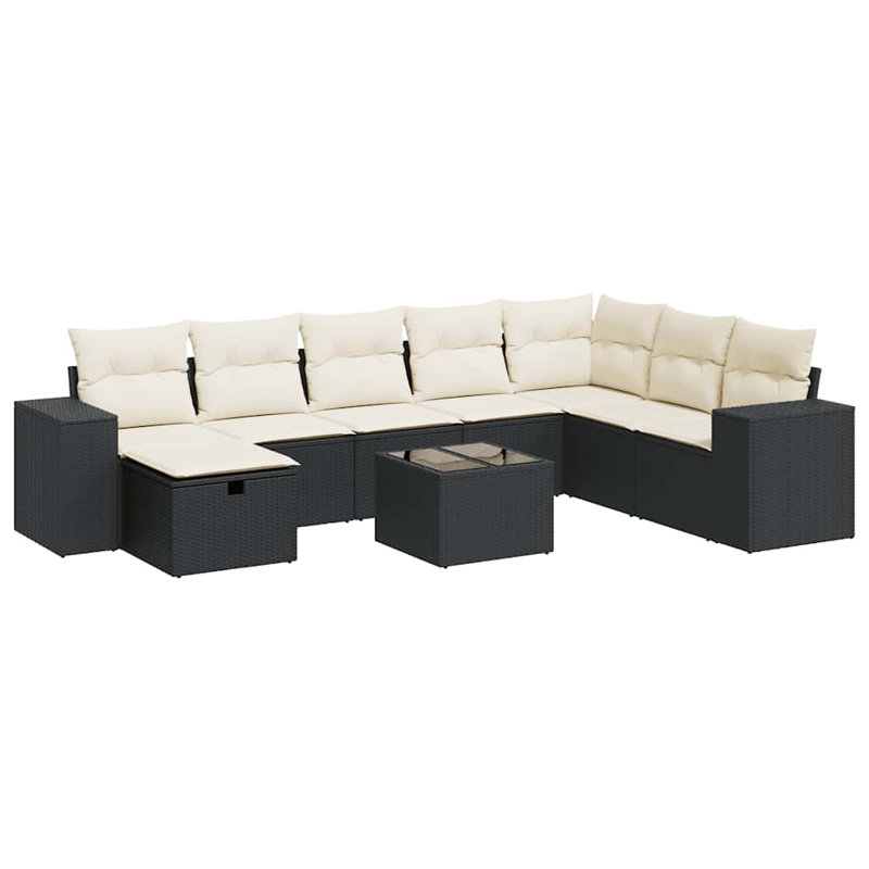 Ensemble de canapé de jardin Vidaxl PE rotin noir grand matériaux résistants aux rayons UV