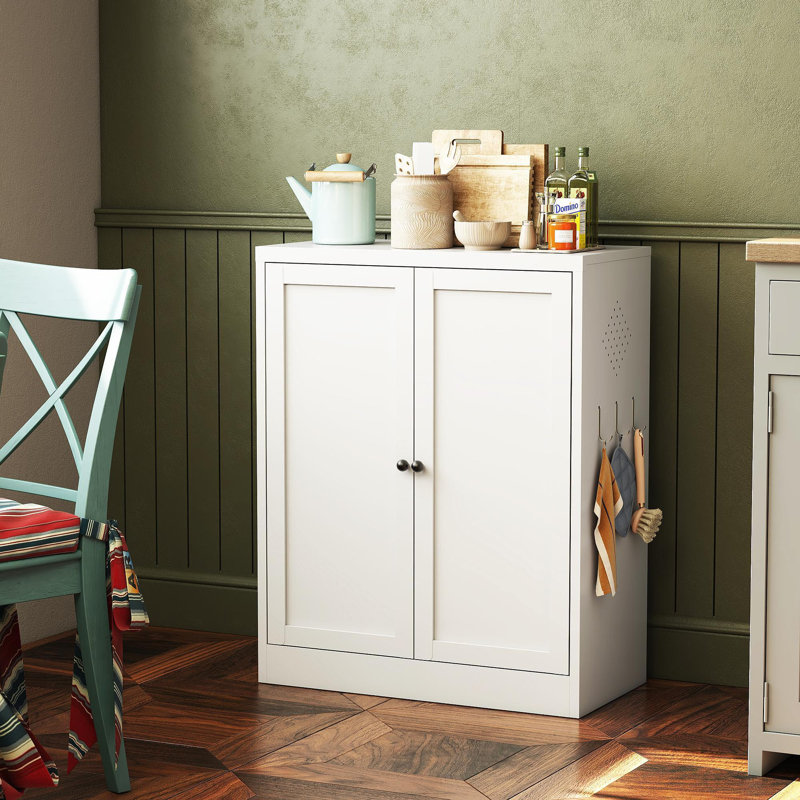 Garde-manger 34,6 po en métal blanc avec tablettes réglables - Organisateur de rangement de cuisine autoportant avec poignées à prise facile, assemblage requis, idéal pour la cuisine, la salle à manger, l’appartement