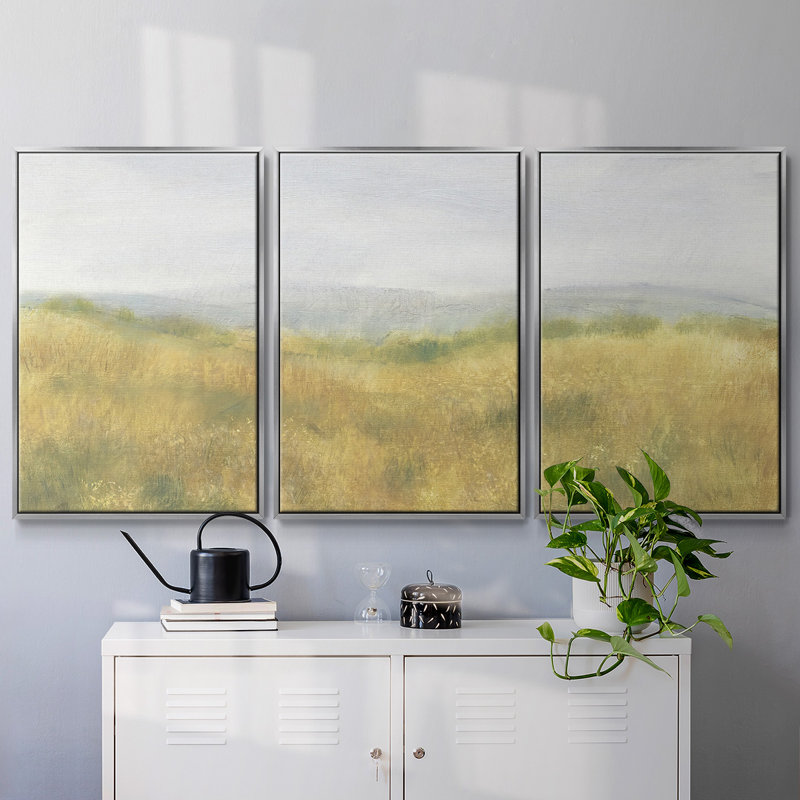 Wheat Fields I - Toile encadrée multi-pièces, Argent, H 36 po x l 75 po x P 2 po