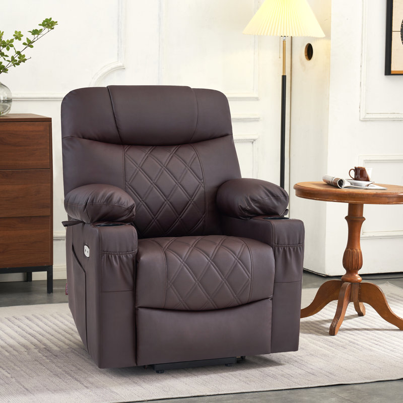 Lift Assist Recliner with Massager, Dark Coffee Faux Leather