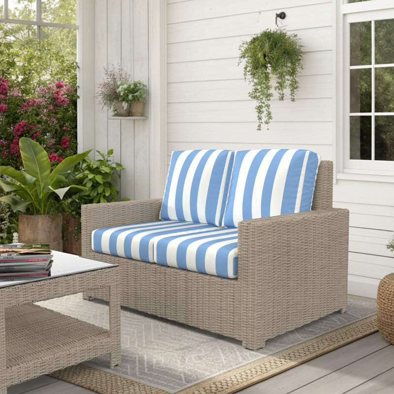 Henri Outdoor Loveseat With Sunbrella Cushions, Refuge Ocean