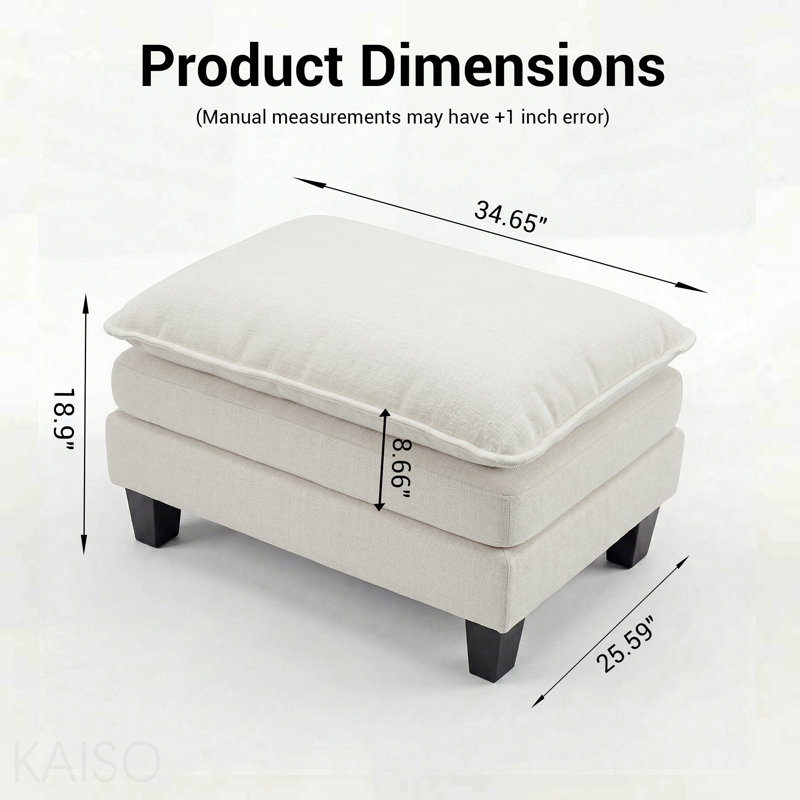Repose-pieds rectangulaire pour salon en chenille beige, Beige White