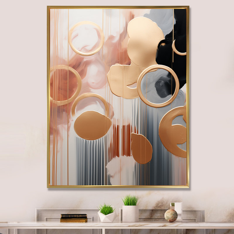 Or et formes abstraites dorées harmonie I - formes abstraites, art mural, Cadre flottant doré, H 40 po x l 30 po x P 1,5 po