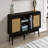 Dark Rattan Media Console Table - 2 Storage Cabinets, TV Entertainment Center