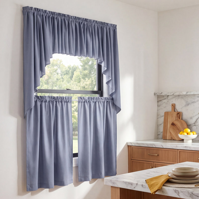 2-Piece Opaque Polyester Swag Window Valance, 62" W x 54" L, Blue