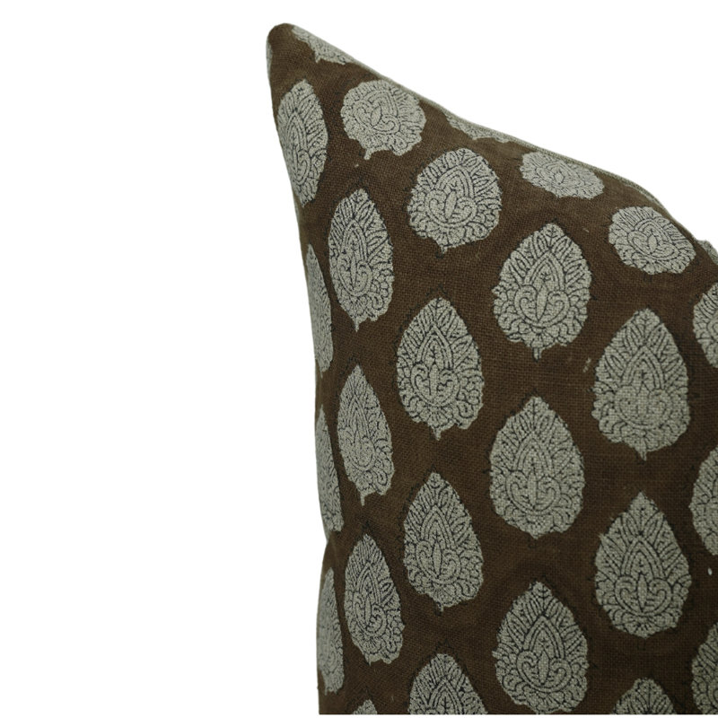Block Print Throw Pillow Cover, 2 Thick Linen Decorative Cushion Cover, 20" x 20"