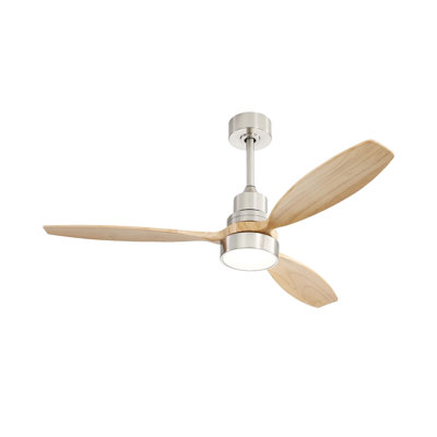 Auravista 52 In. Indoor Oak Blades Ceiling Fan Chrome Housing With LED Light Bulbs And Remote Control