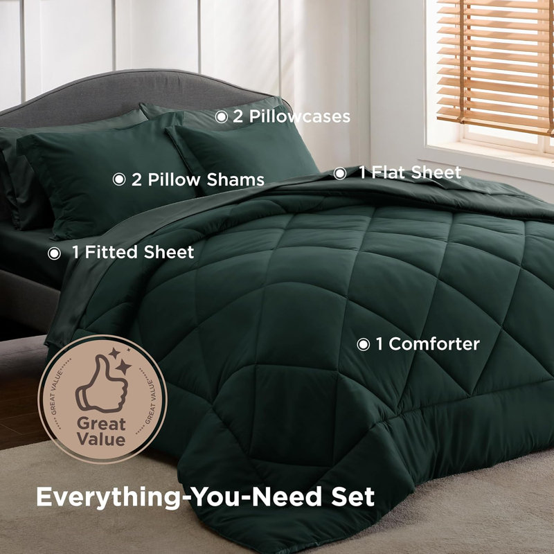 Best Seller Bedsure Comforter Set Reversible Bedding for All Seasons-89GSM, Ponderosa Pine/Mallard Green