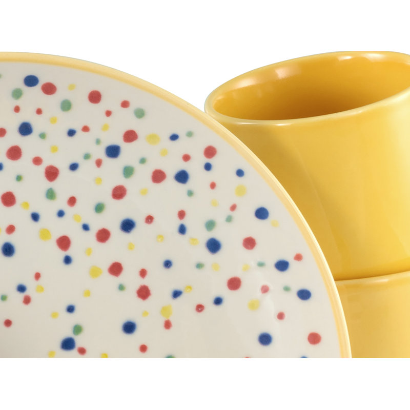 Joy Piece Stoneware Dinnerware Set - Service for 4, Yellow