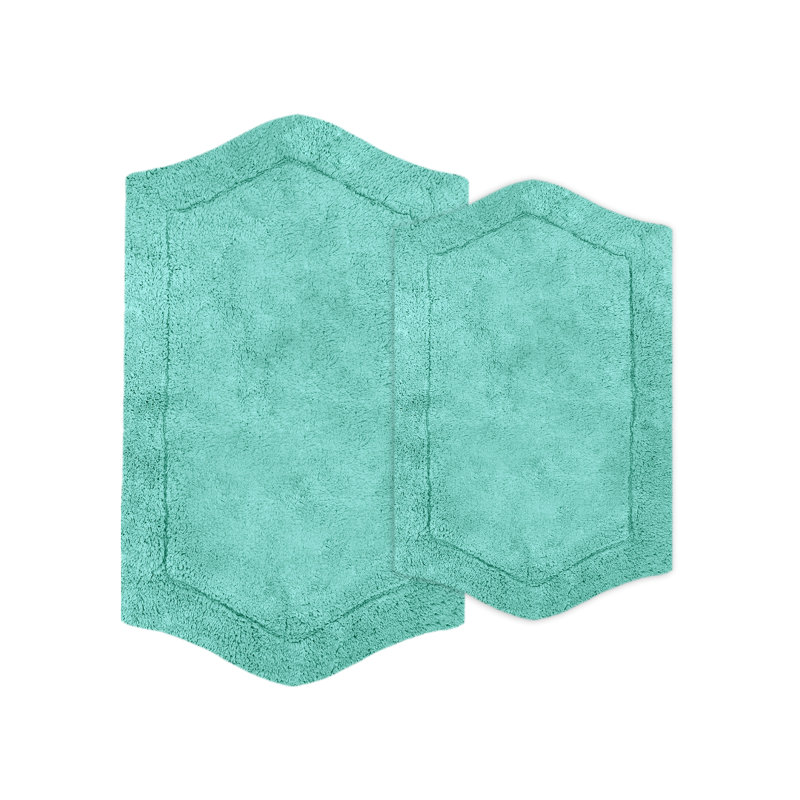 Morissette 100% Cotton Bath Rug, Non-slip, Absorbent, Machine Washable, Quick Dry 2 PCs set (21x34 / 24x40), Turquoise