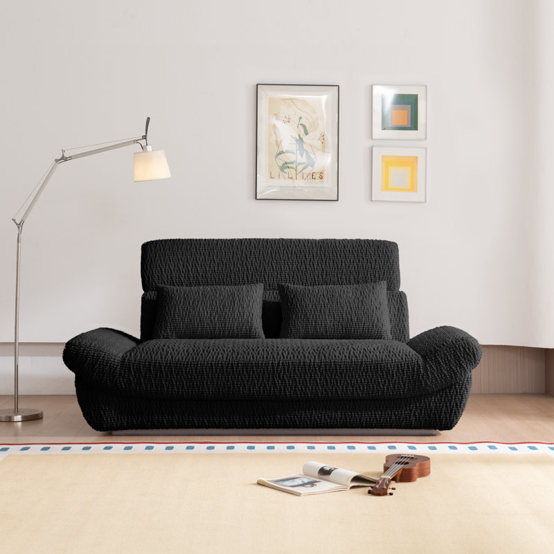 Causeuse moderne en velours côtelé avec dossier pliable et 2 coussins Modern, Black