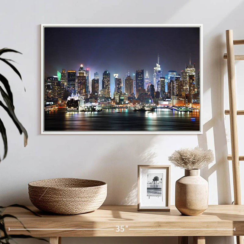 Veilleuses de New York, 25 po x 17 po, Cadre flottant blanc