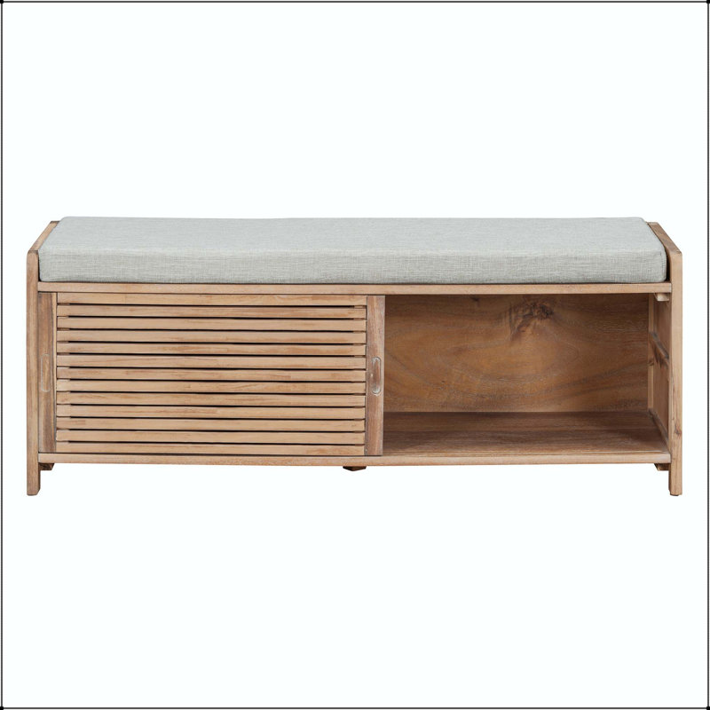 Banc de rangement patiné avec coussin et rangement caché, Blanchies