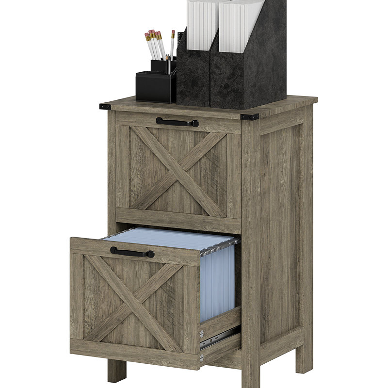 Classeur rustique à 2 tiroirs gris vieilli, fonctionnement silencieux, sécurité de basculement, rangement réglable, option imprimante, tiroirs à ouverture en douceur d'une capacité de 77 lb, appareil, rangement pour format A4 / lettre, support