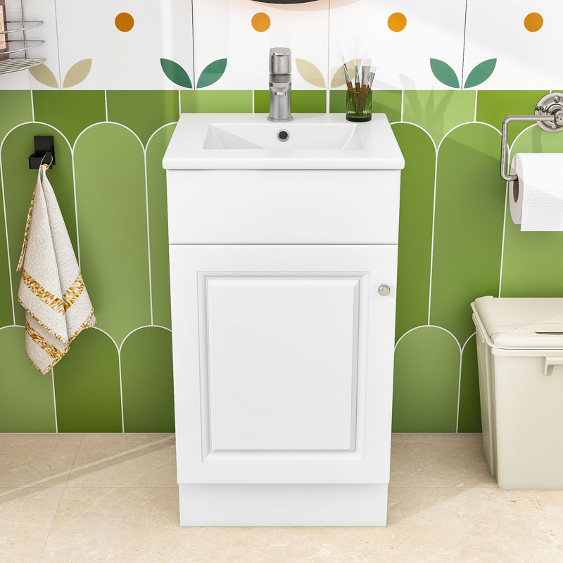 Meuble-lavabo compact avec lavabo pré-percé et rangement spacieux, White