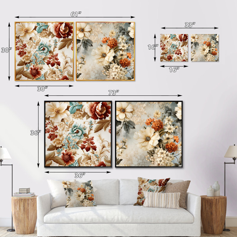Ensemble de 2 motifs de brocart rustique rustique rustique carré, Cadre flottant brun, H 36 po x l 73 po