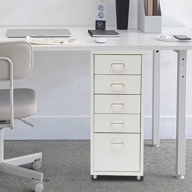 Armoire de rangement à 5 tiroirs avec roues Riesner, Blanc