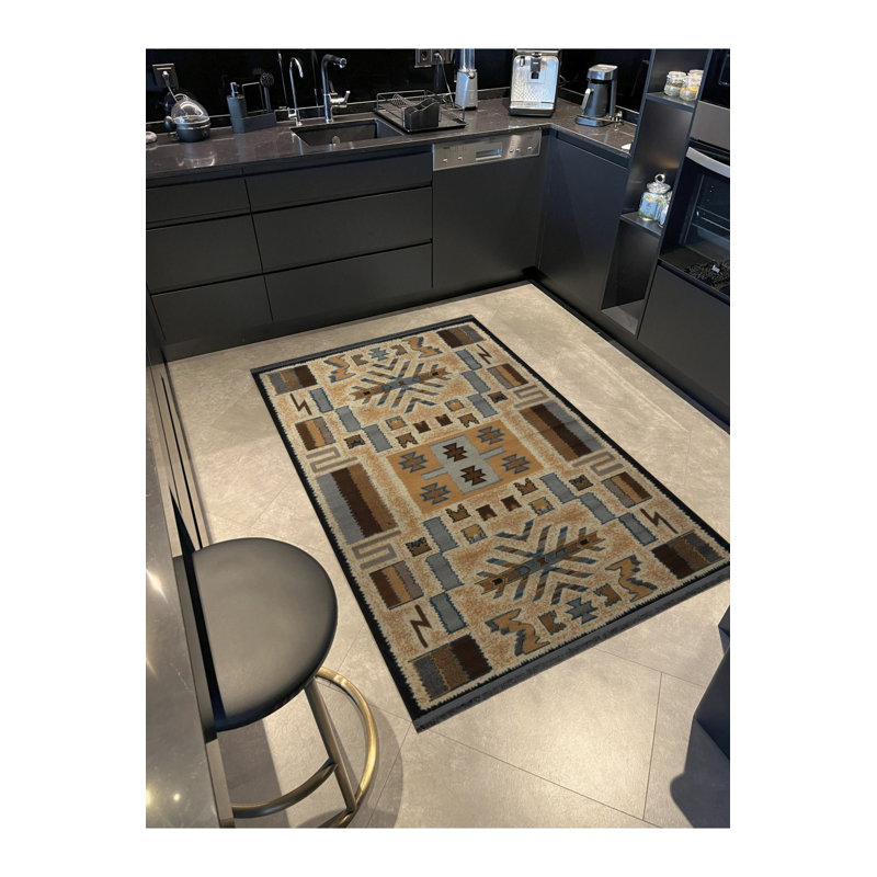Tapis décoratif traditionnel rétro traditionnel lavable à la machine, Rectangle 3 pi 3 po x 4 pi 11 po