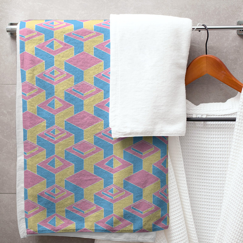 Serviette de bain à motif de gratte-ciels classiques, Jaune/mauve/rose