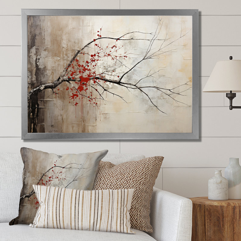 Red Leafs Tree Whispers Of Grey II, reproduction d'art sur toile, Argenté, H 24 po x l 32 po x P 1 po