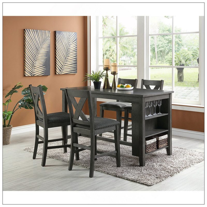 Rectangle Wooden Counter Height Dining Table With Storage In Black
